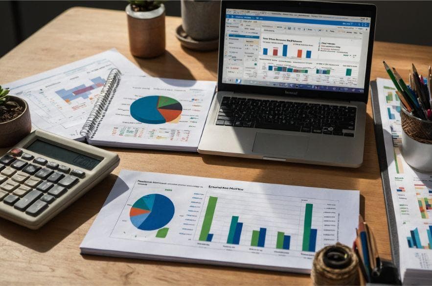 Financial documents being reviewed